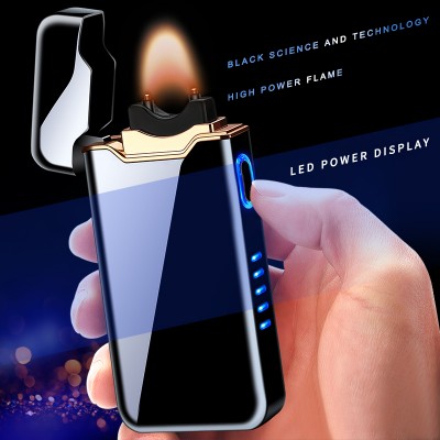 2020 new yanzhen sales creative windproof double use open fire electric arc lighter wholesale customized ordinary gift box 818