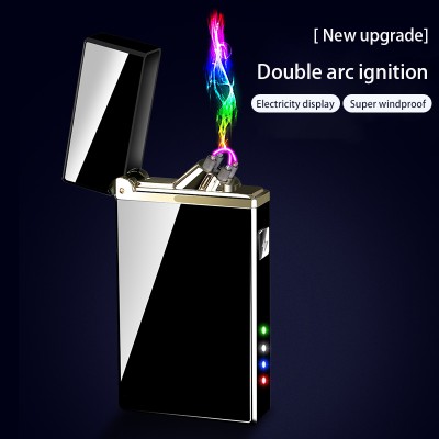 2019 yanzhen USB charging double arc electric quantity display key switch automatic power-off steel sound windproof lighter