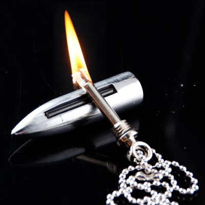 2020 creative war wolf bullet shaped necklace kerosene lighter metal outdoor waterproof portable match oil lighter wholesale