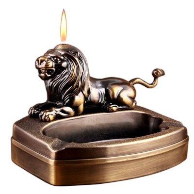 Dh-8813 New kind Lion shaped  cigarette ashtray with  butane gas lighter  wholesale