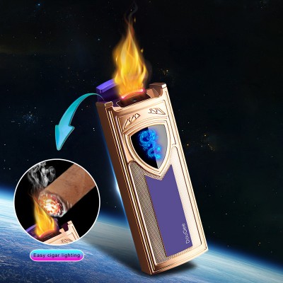 2020 yanzhen new big flame cigar lighter double fire arc USB charging high grade gift custom ads gift box  310